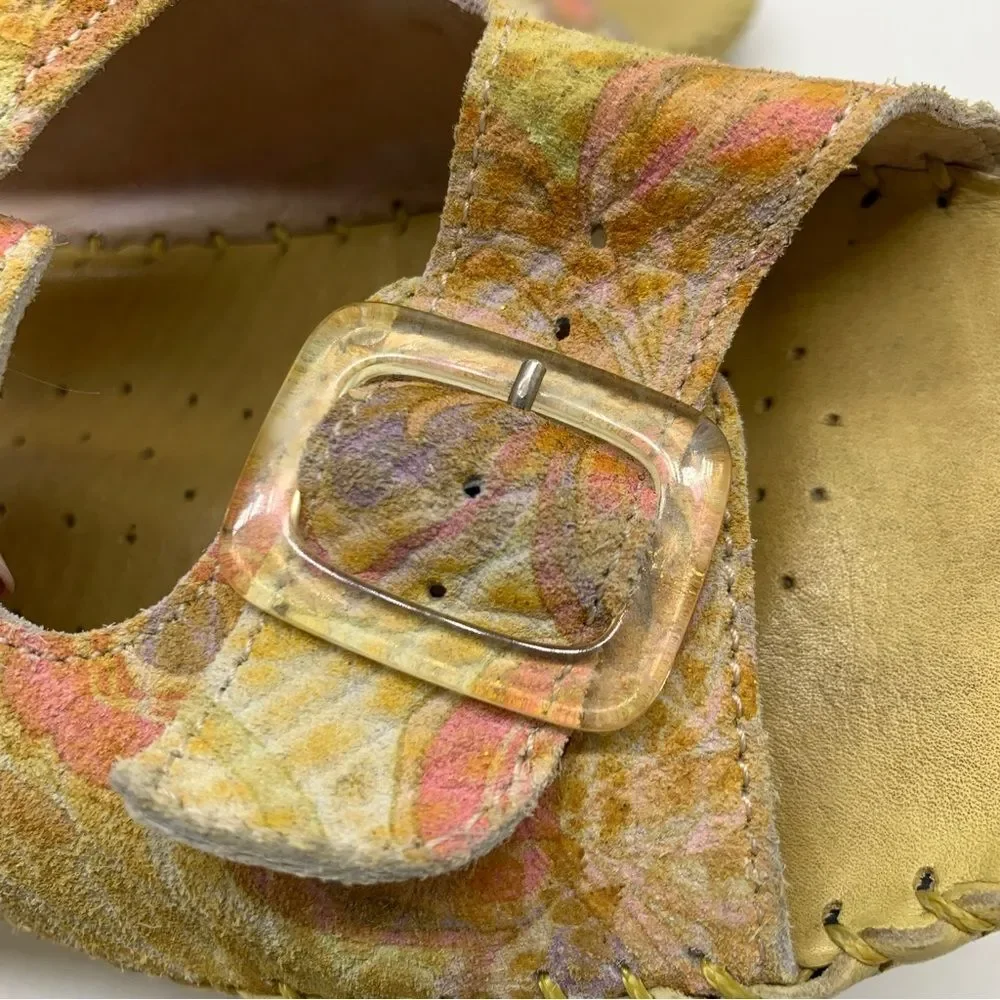 La Plume Floral Leather Yellow Slip on  Made in Italy Sandals Size 9 EUR 40 - Picture 7 of 13
